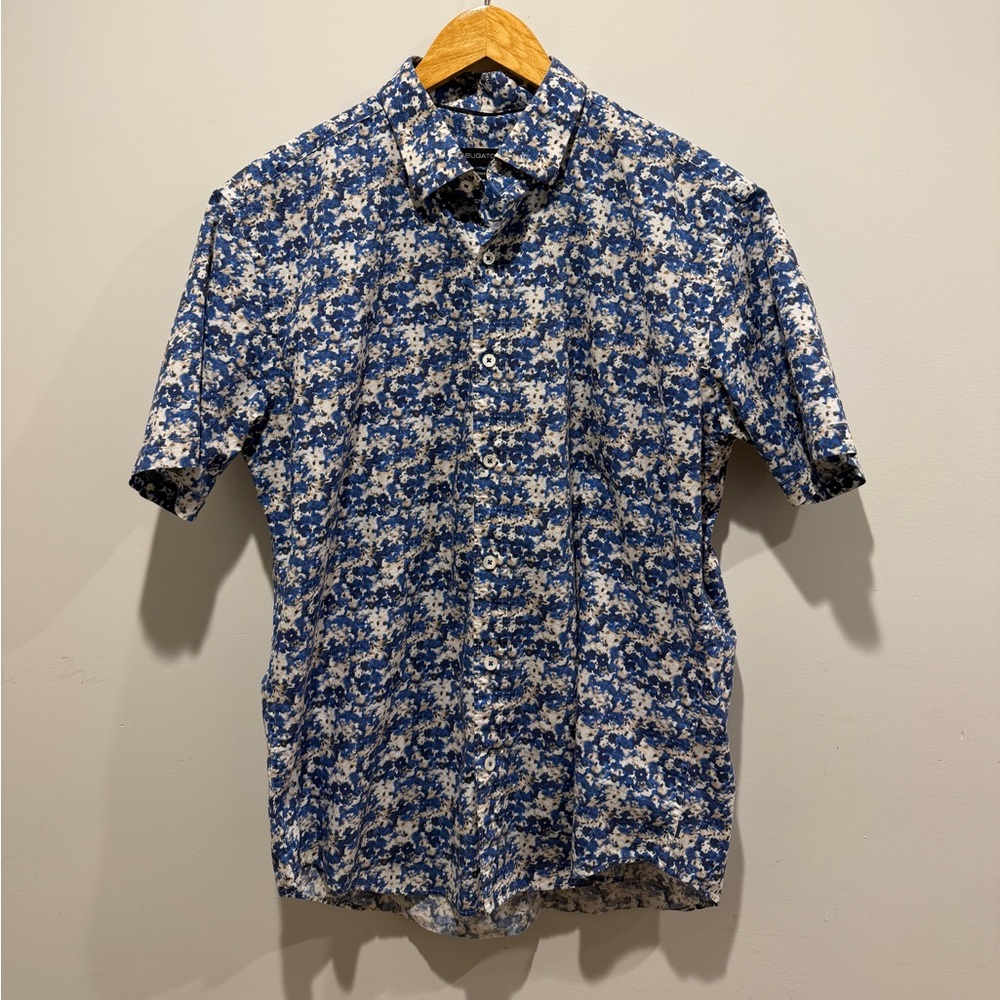 Bugatchi Blue and White Floral Button Down Shirt